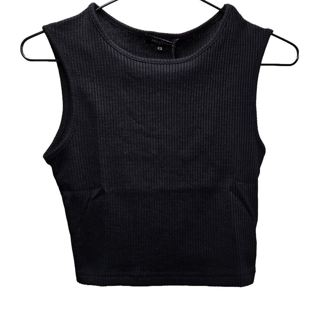 AREA STARS NWT BLACK CROPPED WAFFLE TANK TOP POLY COTTON BLEND SIZE X-SMALL